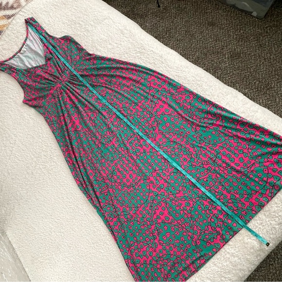 Boden Vibrant Pink & Green Floral Stretchy Maxi Dress Sz 14 Sleeveless Summer - Picture 8 of 13